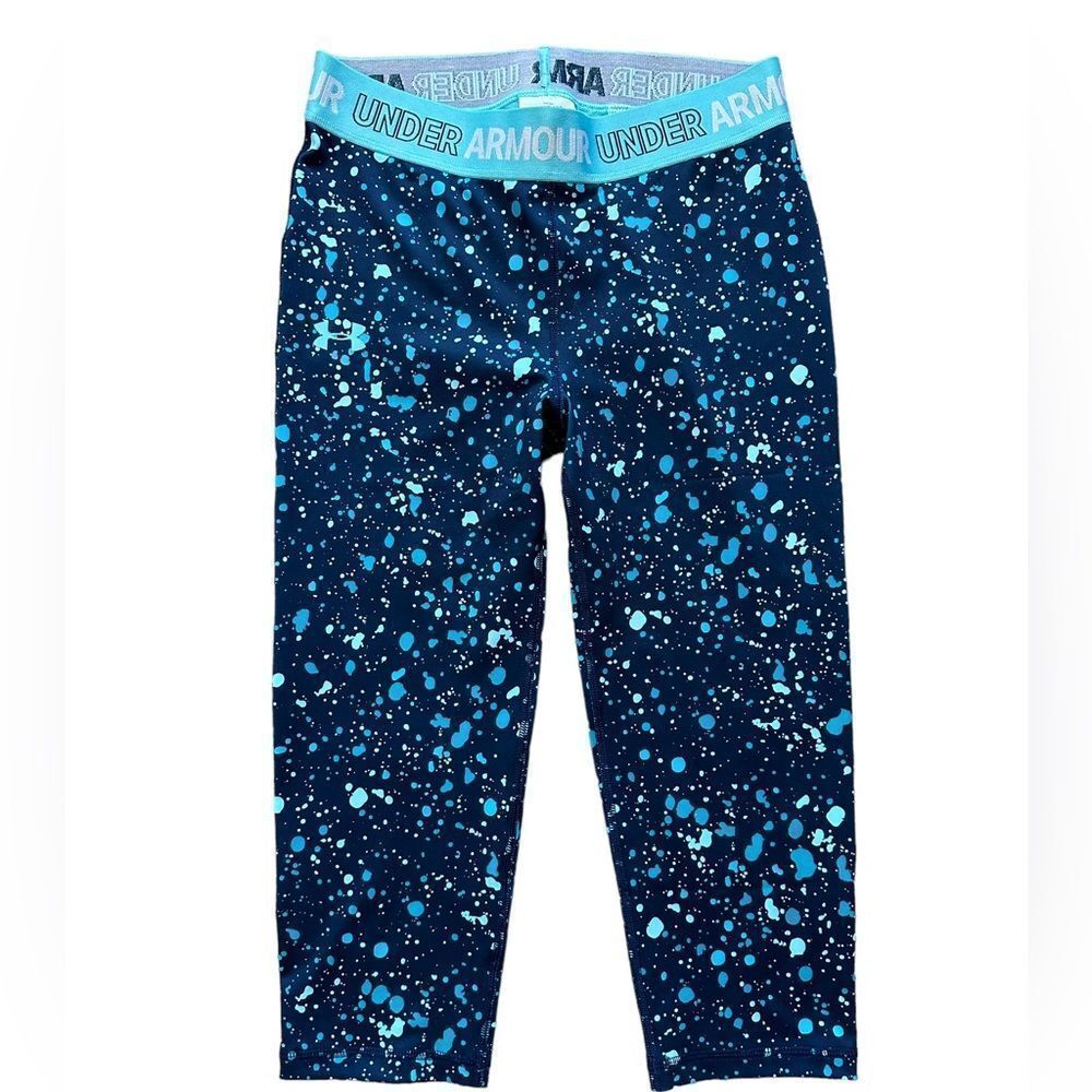 Under Armour Leggings YL Fitted All‎ Season Cropped Navy Blue Paint Splat…